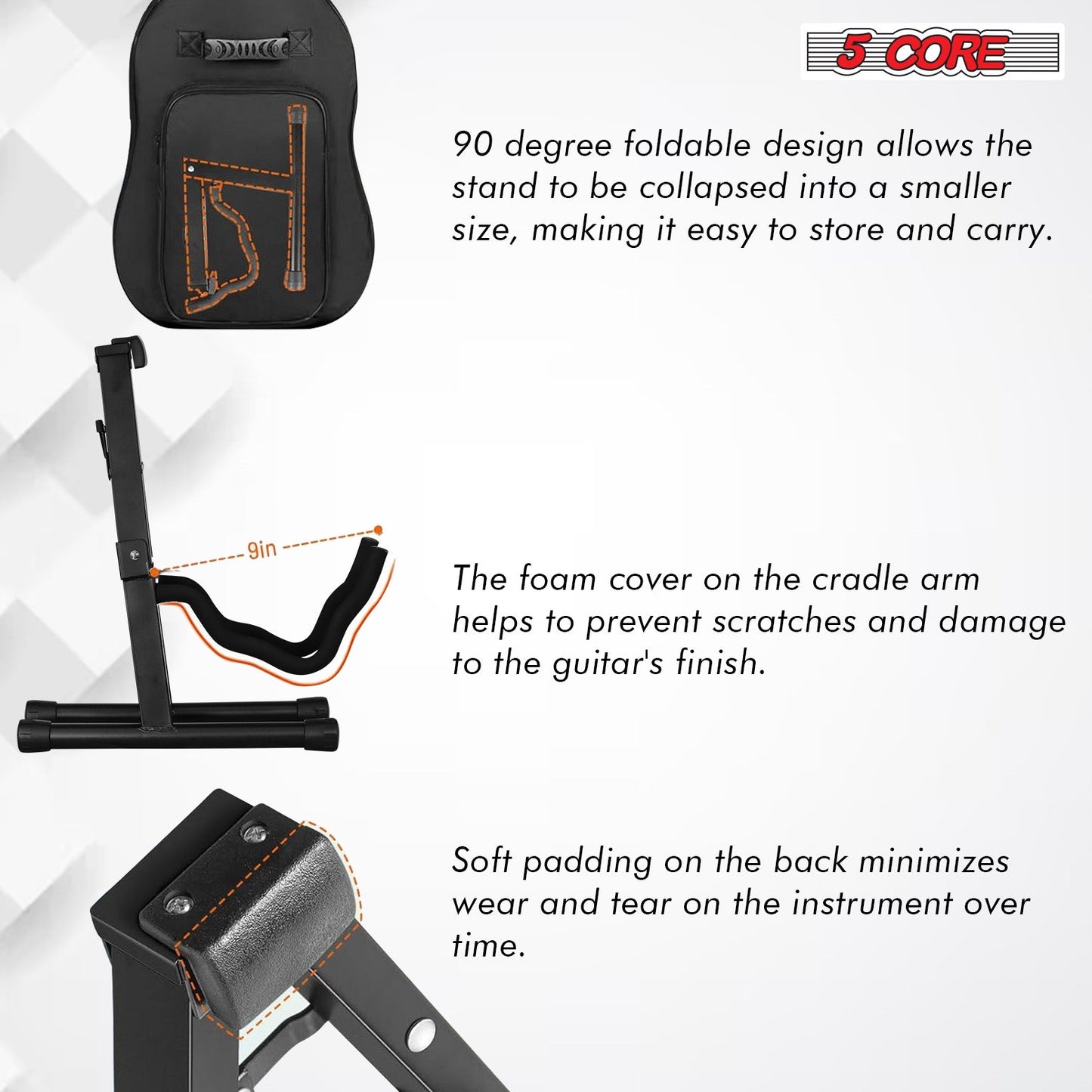 5Core Guitar Stand Floor A Frame Electric Acoustic Bass Soporte Para Guitarra BLACK-2