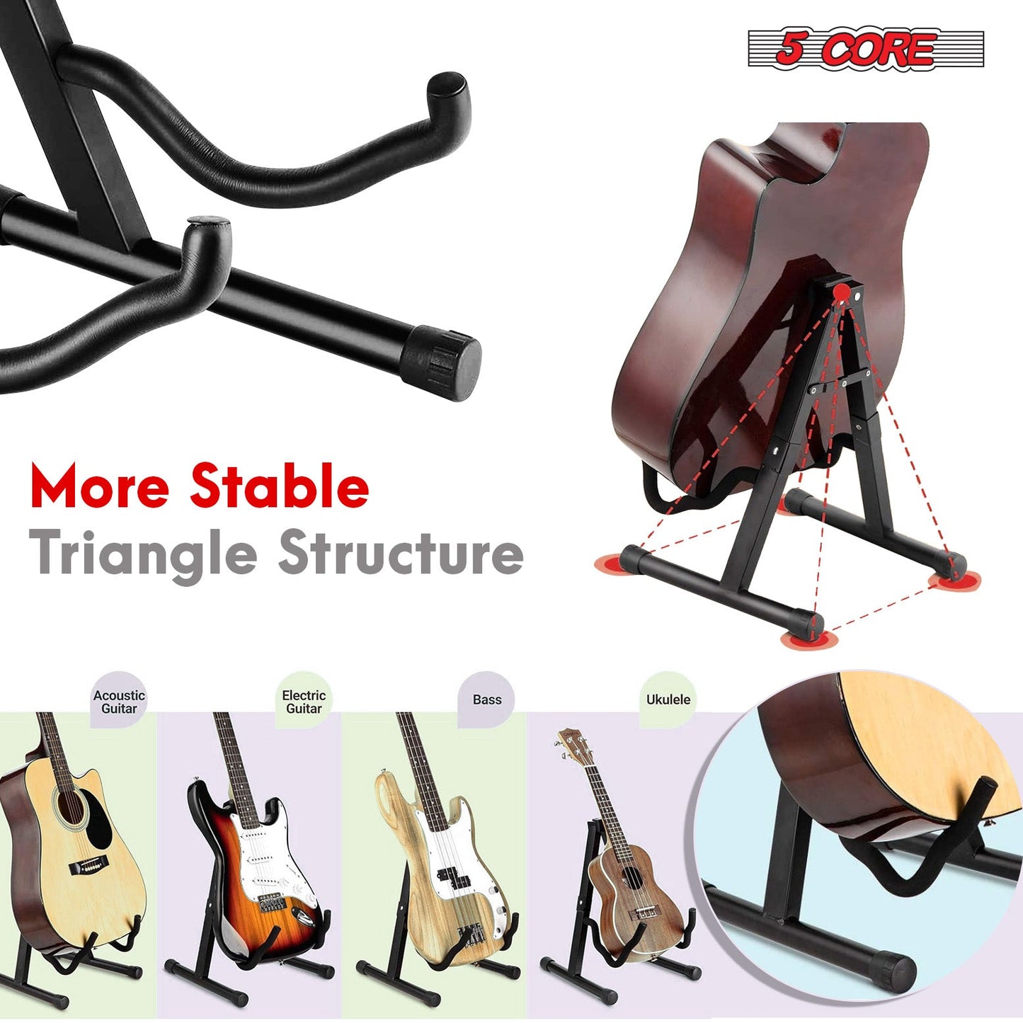 5Core Guitar Stand Floor A Frame Electric Acoustic Bass Soporte Para Guitarra BLACK-2