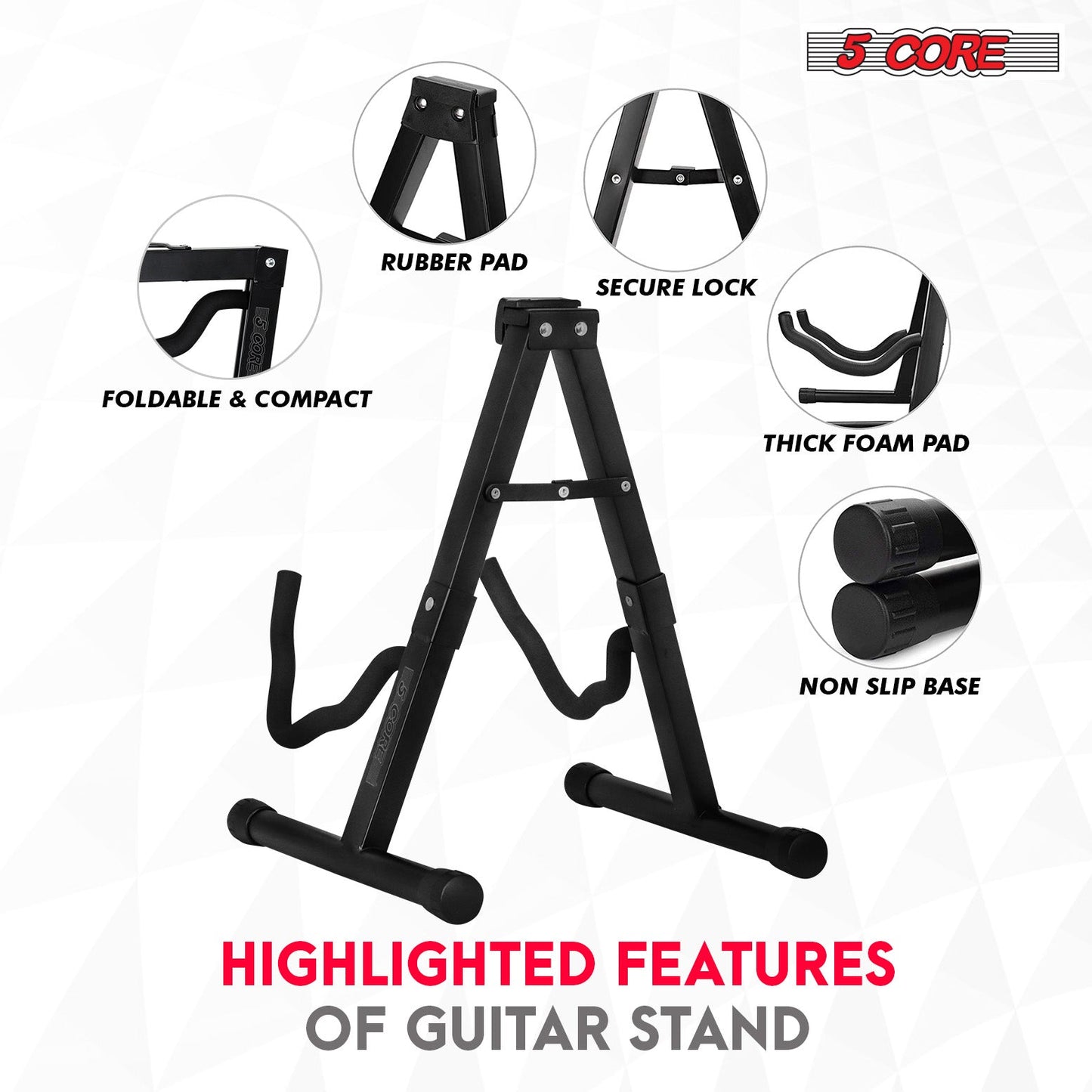 5Core Guitar Stand Floor A Frame Electric Acoustic Bass Soporte Para Guitarra BLACK-3