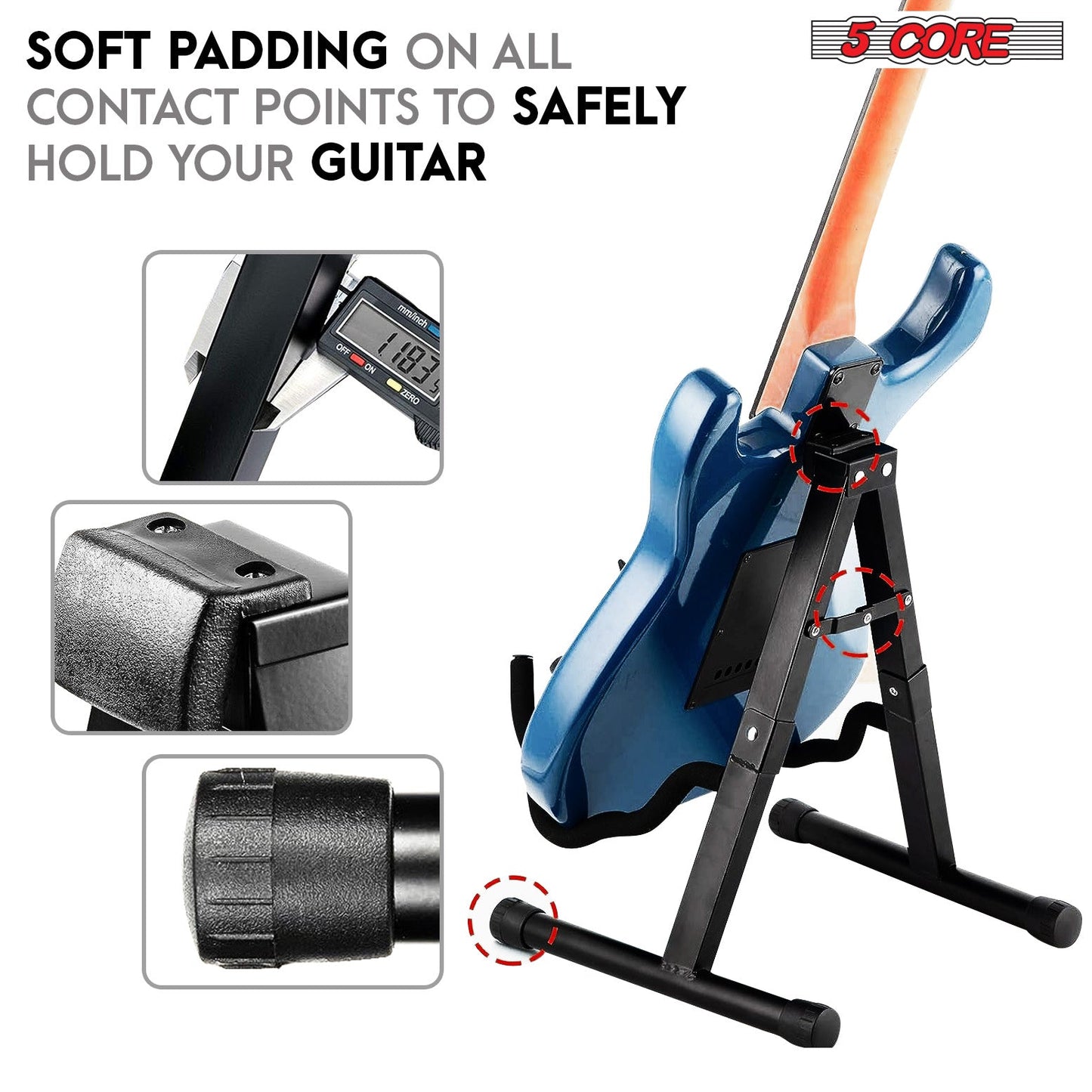 5Core Guitar Stand Floor A Frame Electric Acoustic Bass Soporte Para Guitarra BLACK-4