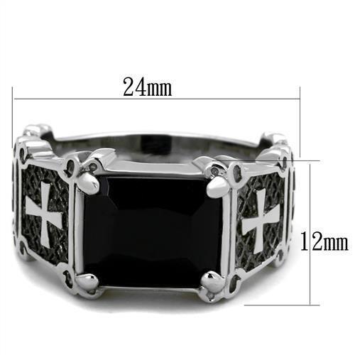 TK2055 - High polished (no plating) Stainless Steel Ring with Synthetic Synthetic Glass in Jet-1