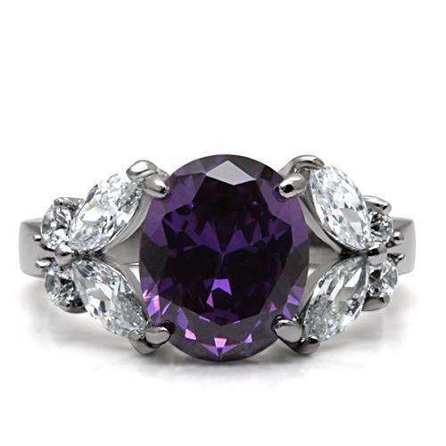 TK086 - High polished (no plating) Stainless Steel Ring with AAA Grade CZ in Amethyst-2