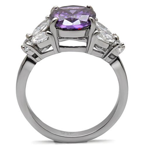 TK086 - High polished (no plating) Stainless Steel Ring with AAA Grade CZ in Amethyst-3