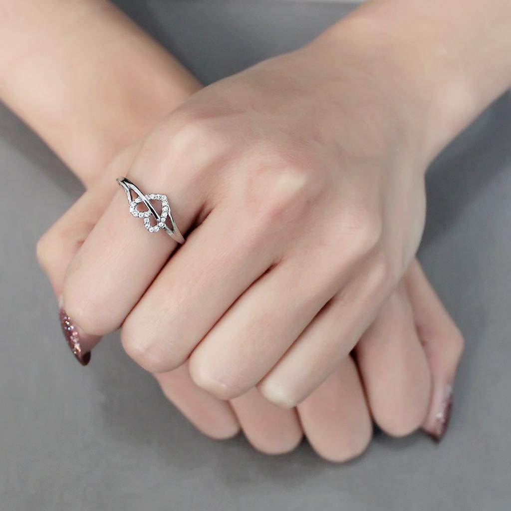 DA259 - High polished (no plating) Stainless Steel Ring with AAA Grade CZ  in Clear-4