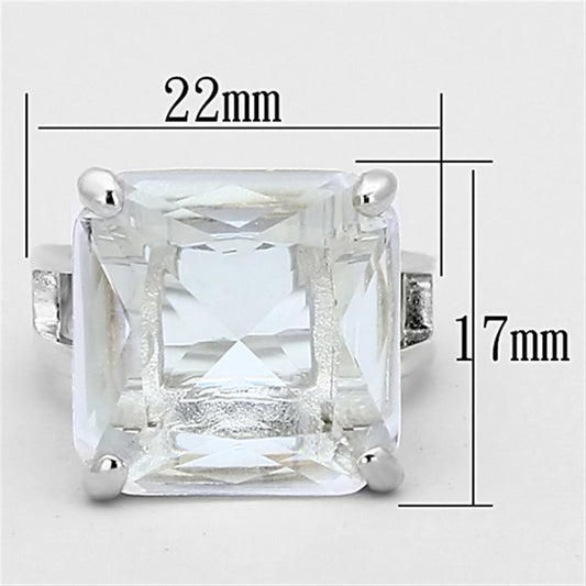 LOAS949 - Silver 925 Sterling Silver Ring with Synthetic Synthetic Glass in Clear-1