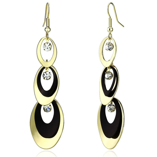 LO2652 - Gold+Ruthenium Iron Earrings with Top Grade Crystal  in Clear-0